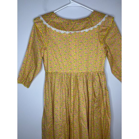 RELIBEAUTY NEW Yellow Floral Long Slv Dress Prairie Girls 150 (12) Lace Bonnet - Picture 6 of 11